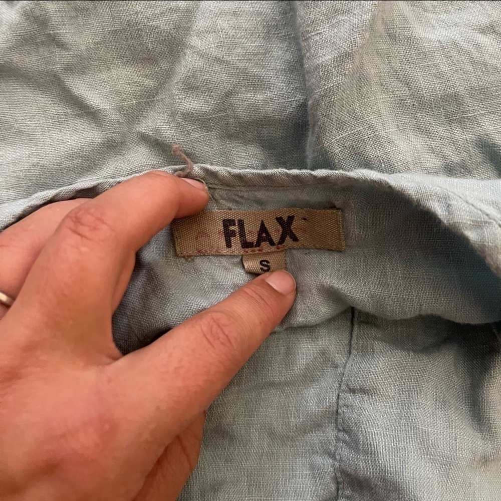 Flax Blue Drawstring Button Down Linen Blouse - image 4